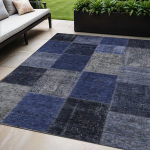 Homeroots 3' Copper Navy Blue And Gold Patchwork Area Rug – Stylish, Washable, Indoor/Outdoor & Durable Design 5' X 8' Polyester 580647