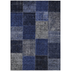HomeRoots 5' Navy and Denim Blue Patchwork Indoor Outdoor Area Rug - Durable, Washable, and Stylish Design 5' X 8' 580647