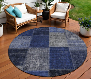 Homeroots 3' Copper Navy Blue And Gold Patchwork Area Rug – Stylish, Washable, Indoor/Outdoor & Durable Design 8' Round Polyester 580648