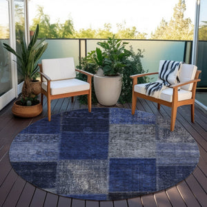 Homeroots 3' Copper Navy Blue And Gold Patchwork Area Rug – Stylish, Washable, Indoor/Outdoor & Durable Design 8' Round Polyester 580648