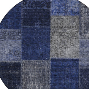 Homeroots 3' Copper Navy Blue And Gold Patchwork Area Rug – Stylish, Washable, Indoor/Outdoor & Durable Design 8' Round Polyester 580648
