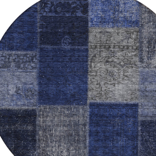 Homeroots 3' Copper Navy Blue And Gold Patchwork Area Rug – Stylish, Washable, Indoor/Outdoor & Durable Design 8' Round Polyester 580648