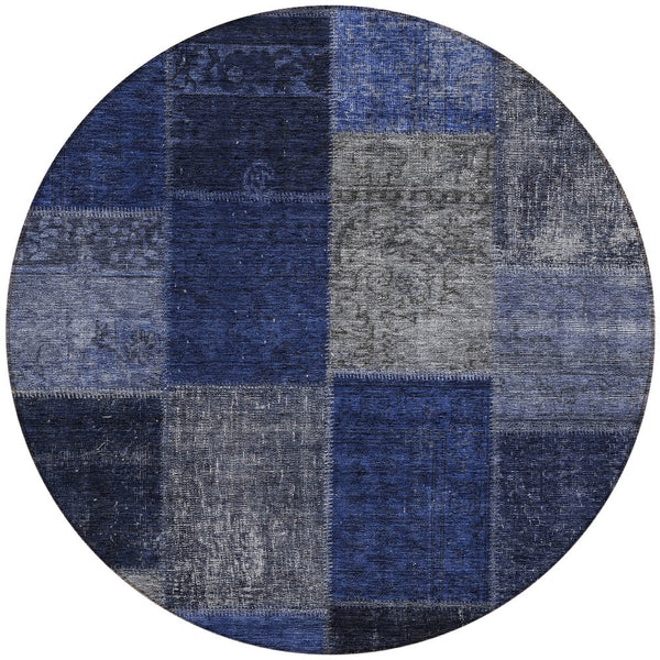Homeroots 3' Copper Navy Blue And Gold Patchwork Area Rug – Stylish, Washable, Indoor/Outdoor & Durable Design 8' Round Polyester 580648