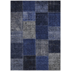 Homeroots 3' Copper Navy Blue And Gold Patchwork Area Rug – Stylish, Washable, Indoor/Outdoor & Durable Design 8' X 10' Polyester 580649