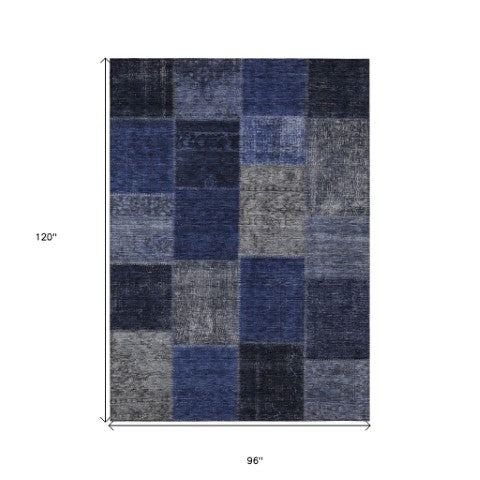 Homeroots 3' Copper Navy Blue And Gold Patchwork Area Rug – Stylish, Washable, Indoor/Outdoor & Durable Design 8' X 10' Polyester 580649
