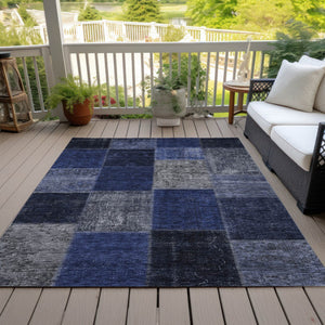 Homeroots 3' Copper Navy Blue And Gold Patchwork Area Rug – Stylish, Washable, Indoor/Outdoor & Durable Design 9' X 12' Polyester 580650