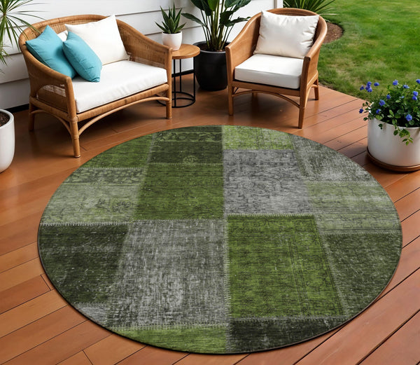 Homeroots 3' Copper Navy Blue And Gold Patchwork Area Rug – Stylish, Washable, Indoor/Outdoor & Durable Design 8' Round Polyester 580654