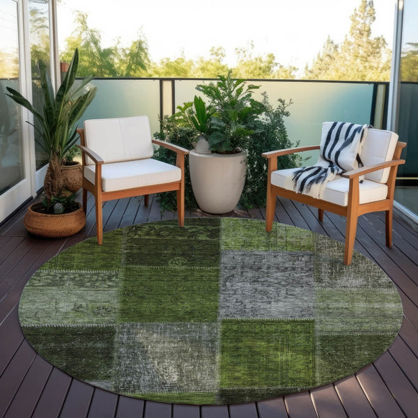 Homeroots 3' Copper Navy Blue And Gold Patchwork Area Rug – Stylish, Washable, Indoor/Outdoor & Durable Design 8' Round Polyester 580654