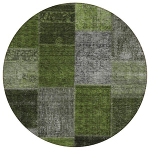 HomeRoots 5' Olive Green and Artichoke Green Patchwork Area Rug - Durable, Washable, Indoor/Outdoor Decor 8' Round 580654