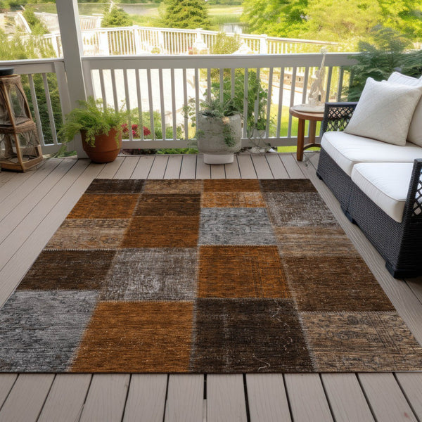 Homeroots 3' Copper Navy Blue And Gold Patchwork Area Rug – Stylish, Washable, Indoor/Outdoor & Durable Design 3' X 5' Polyester 580658