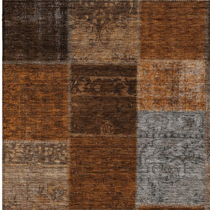 Homeroots 3' Copper Navy Blue And Gold Patchwork Area Rug – Stylish, Washable, Indoor/Outdoor & Durable Design 3' X 5' Polyester 580658