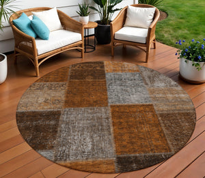 Homeroots 3' Copper Navy Blue And Gold Patchwork Area Rug – Stylish, Washable, Indoor/Outdoor & Durable Design 8' Round Polyester 580660