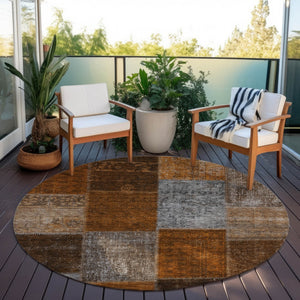 Homeroots 3' Copper Navy Blue And Gold Patchwork Area Rug – Stylish, Washable, Indoor/Outdoor & Durable Design 8' Round Polyester 580660