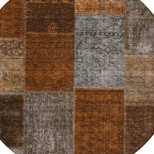 Homeroots 3' Copper Navy Blue And Gold Patchwork Area Rug – Stylish, Washable, Indoor/Outdoor & Durable Design 8' Round Polyester 580660