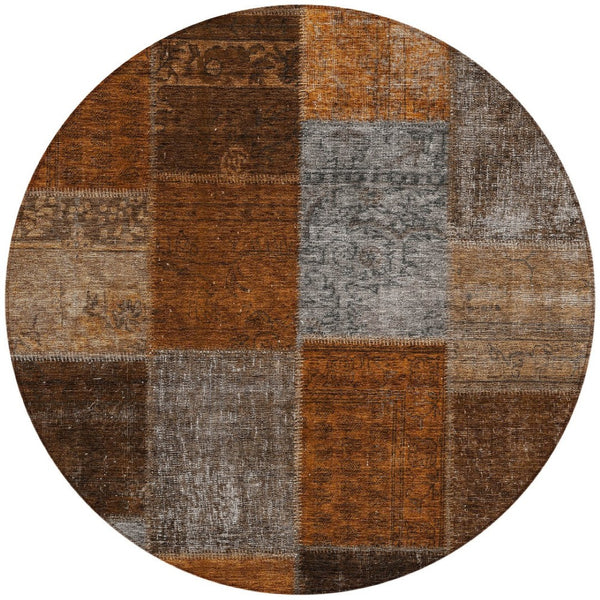Homeroots 3' Copper Navy Blue And Gold Patchwork Area Rug – Stylish, Washable, Indoor/Outdoor & Durable Design 8' Round Polyester 580660