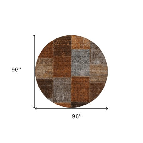 Homeroots 3' Copper Navy Blue And Gold Patchwork Area Rug – Stylish, Washable, Indoor/Outdoor & Durable Design 8' Round Polyester 580660