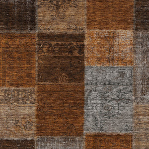 Homeroots 3' Copper Navy Blue And Gold Patchwork Area Rug – Stylish, Washable, Indoor/Outdoor & Durable Design 8' X 10' Polyester 580661