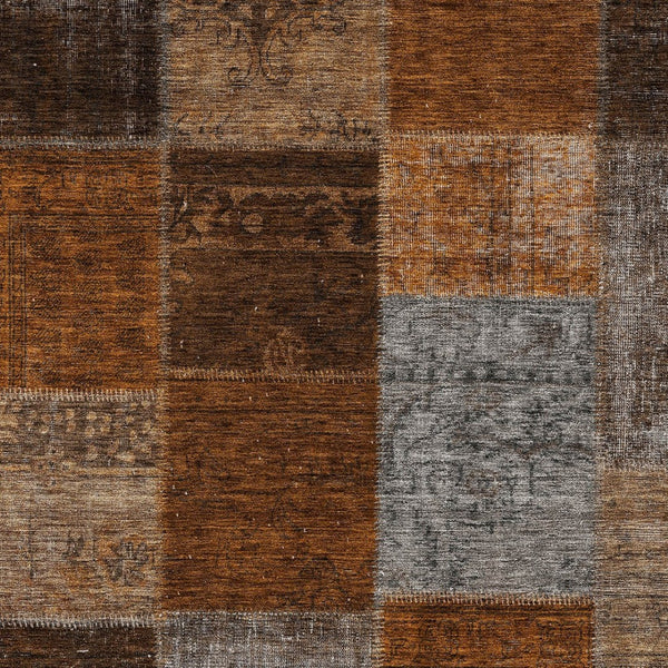 Homeroots 3' Copper Navy Blue And Gold Patchwork Area Rug – Stylish, Washable, Indoor/Outdoor & Durable Design 8' X 10' Polyester 580661