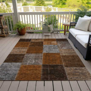 Homeroots 3' Copper Navy Blue And Gold Patchwork Area Rug – Stylish, Washable, Indoor/Outdoor & Durable Design 9' X 12' Polyester 580662
