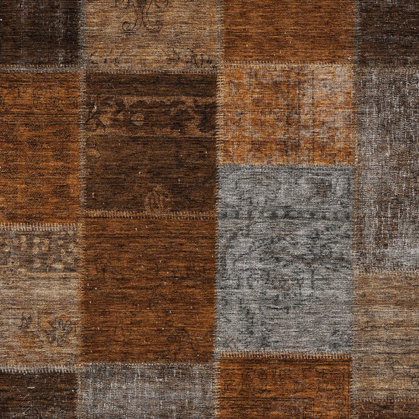 Homeroots 3' Copper Navy Blue And Gold Patchwork Area Rug – Stylish, Washable, Indoor/Outdoor & Durable Design 9' X 12' Polyester 580662