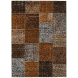 HomeRoots 5' Bold Orange and Taupe Patchwork Indoor Outdoor Area Rug - Durable, Washable, and Stylish Design 10' X 14' 580663