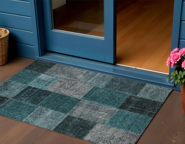 Homeroots 3' Copper Navy Blue And Gold Patchwork Area Rug – Stylish, Washable, Indoor/Outdoor & Durable Design 3' X 5' Polyester 580664