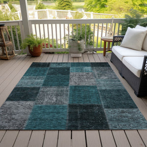 Homeroots 3' Copper Navy Blue And Gold Patchwork Area Rug – Stylish, Washable, Indoor/Outdoor & Durable Design 5' X 8' Polyester 580665