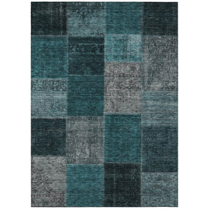 HomeRoots 5' Teal Blue Aqua Charcoal Patchwork Indoor Outdoor Area Rug - Stylish, Durable & Machine Washable! 5' X 8' 580665