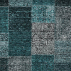 Homeroots 3' Copper Navy Blue And Gold Patchwork Area Rug – Stylish, Washable, Indoor/Outdoor & Durable Design 5' X 8' Polyester 580665