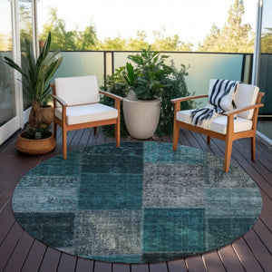 Homeroots 3' Copper Navy Blue And Gold Patchwork Area Rug – Stylish, Washable, Indoor/Outdoor & Durable Design 8' Round Polyester 580666