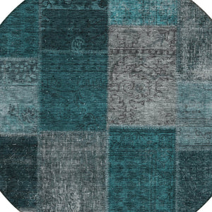 Homeroots 3' Copper Navy Blue And Gold Patchwork Area Rug – Stylish, Washable, Indoor/Outdoor & Durable Design 8' Round Polyester 580666