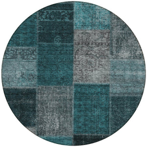Homeroots 3' Copper Navy Blue And Gold Patchwork Area Rug – Stylish, Washable, Indoor/Outdoor & Durable Design 8' Round Polyester 580666