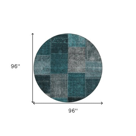 Homeroots 3' Copper Navy Blue And Gold Patchwork Area Rug – Stylish, Washable, Indoor/Outdoor & Durable Design 8' Round Polyester 580666