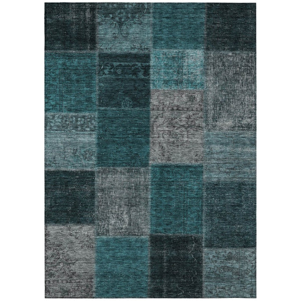 HomeRoots 5' Teal Blue Aqua Charcoal Patchwork Indoor Outdoor Area Rug - Stylish, Durable & Machine Washable! 8' X 10' 580667