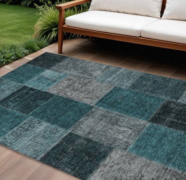 Homeroots 3' Copper Navy Blue And Gold Patchwork Area Rug – Stylish, Washable, Indoor/Outdoor & Durable Design 9' X 12' Polyester 580668