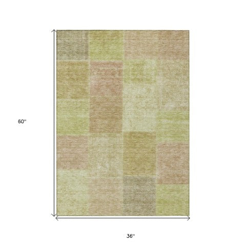 Homeroots 3' Stylish Green Copper And Mint Patchwork Washable Rug For Indoor Outdoor Spaces, Durable & Versatile 3' X 5' Polyester 580670