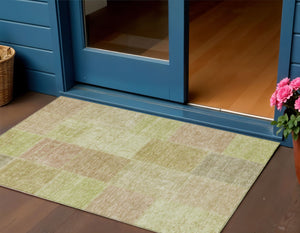 Homeroots 3' Stylish Green Copper And Mint Patchwork Washable Rug For Indoor Outdoor Spaces, Durable & Versatile 3' X 5' Polyester 580670