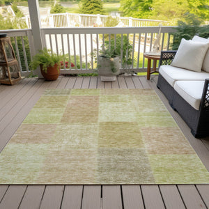 Homeroots 3' Stylish Green Copper And Mint Patchwork Washable Rug For Indoor Outdoor Spaces, Durable & Versatile 5' X 8' Polyester 580671