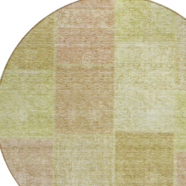 Homeroots 3' Stylish Green Copper And Mint Patchwork Washable Rug For Indoor Outdoor Spaces, Durable & Versatile 8' Round Polyester 580672
