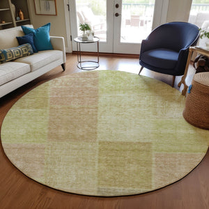 Homeroots 3' Stylish Green Copper And Mint Patchwork Washable Rug For Indoor Outdoor Spaces, Durable & Versatile 8' Round Polyester 580672