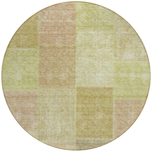 Homeroots 3' Stylish Green Copper And Mint Patchwork Washable Rug For Indoor Outdoor Spaces, Durable & Versatile 8' Round Polyester 580672