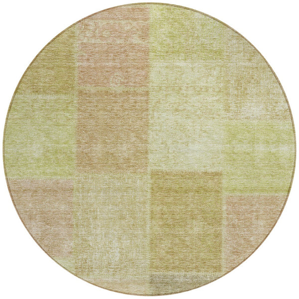 Homeroots 3' Stylish Green Copper And Mint Patchwork Washable Rug For Indoor Outdoor Spaces, Durable & Versatile 8' Round Polyester 580672