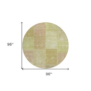 Homeroots 3' Stylish Green Copper And Mint Patchwork Washable Rug For Indoor Outdoor Spaces, Durable & Versatile 8' Round Polyester 580672