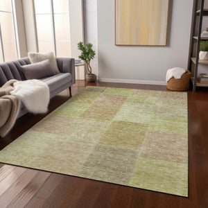 Homeroots 3' Stylish Green Copper And Mint Patchwork Washable Rug For Indoor Outdoor Spaces, Durable & Versatile 8' X 10' Polyester 580673