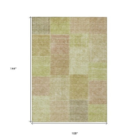 Homeroots 3' Stylish Green Copper And Mint Patchwork Washable Rug For Indoor Outdoor Spaces, Durable & Versatile 9' X 12' Polyester 580674