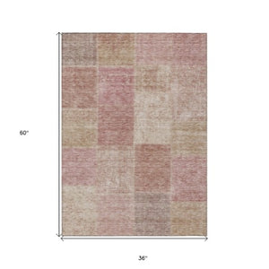 Homeroots 3' Stylish Green Copper And Mint Patchwork Washable Rug For Indoor Outdoor Spaces, Durable & Versatile 3' X 5' Polyester 580676