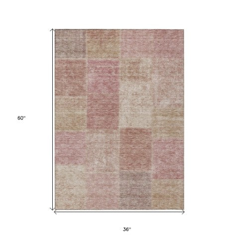 Homeroots 3' Stylish Green Copper And Mint Patchwork Washable Rug For Indoor Outdoor Spaces, Durable & Versatile 3' X 5' Polyester 580676