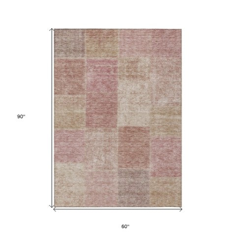 Homeroots 3' Stylish Green Copper And Mint Patchwork Washable Rug For Indoor Outdoor Spaces, Durable & Versatile 5' X 8' Polyester 580677