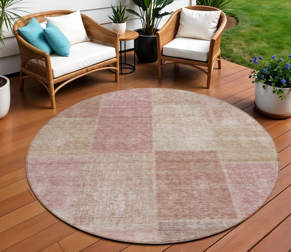 Homeroots 3' Stylish Green Copper And Mint Patchwork Washable Rug For Indoor Outdoor Spaces, Durable & Versatile 8' Round Polyester 580678