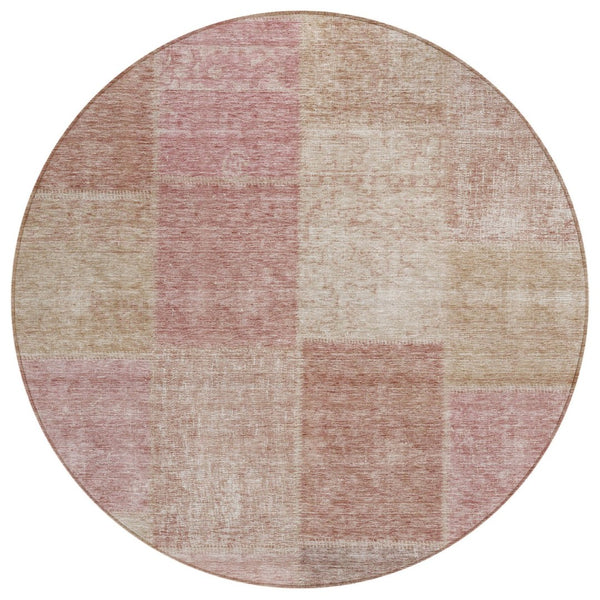 HomeRoots 5' Blush Pink and Mauve Patchwork Area Rug – Stylish, Durable, Washable for Indoor and Outdoor Spaces 8' Round 580678